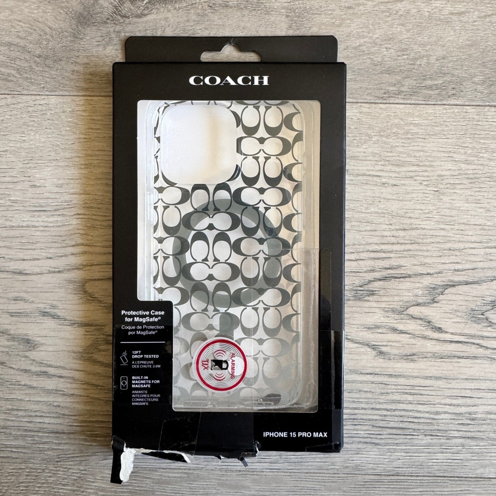 Coach for iPhone 15 Pro Max Case MagSafe Signature C Monogram Clear Gray